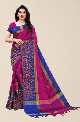 Divastri Self Design, Printed, Embroidered, Embellished Banarasi Jacquard, Cotton Silk Saree(Blue, Pink)