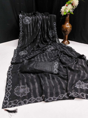gajanand creation Striped Daily Wear Georgette Saree(Black)