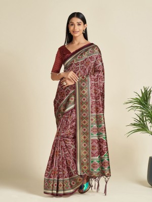 ANOUK Printed Patola Silk Blend Saree(Brown)