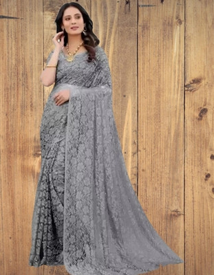 NEXA Floral Print Bollywood Net Saree(Grey)
