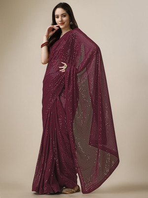 Moda Rapido Embellished Daily Wear Georgette Saree(Maroon)
