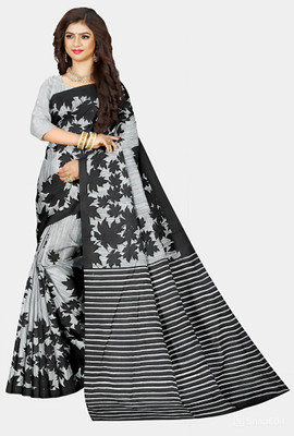 Maadurgas Printed Ikkat Cotton Blend Saree(Grey)