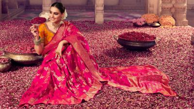cdhjd Self Design Banarasi Pure Silk Saree(Multicolor)