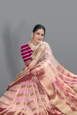 Aarunika SST Solid/Plain Bollywood Organza Saree(Pink)