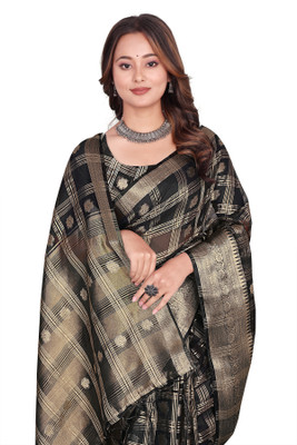 Aarunika SBT Solid/Plain Bollywood Organza Saree(Black)
