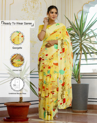 Samah Printed Bollywood Georgette Saree(Yellow)
