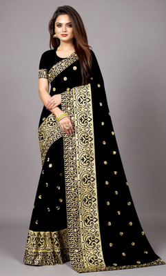 b bella creation Embroidered Bollywood Georgette Saree(Black)