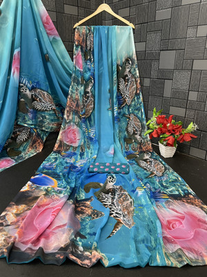 Adiyogi Enterprise Printed, Graphic Print, Digital Print Bollywood Georgette Saree(Multicolor)