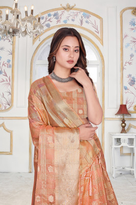 Aarunika SBT Solid/Plain Bollywood Organza Saree(Cream)