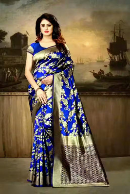 PARAMPARA CREATION Woven Kanjivaram Pure Silk Saree(Blue)