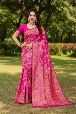 VKARAN Woven Kanjivaram Art Silk Saree(Pink)