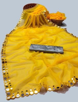 Damru trendz Digital Print Leheria Georgette Saree(Yellow)