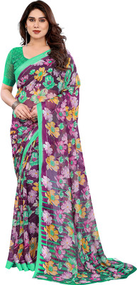 Moda Rapido Embellished, Floral Print Bollywood Georgette, Satin Saree(Purple, Green)