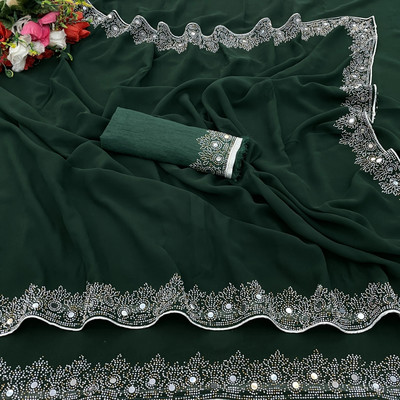 VEERAIVA Embellished Bollywood Georgette Saree(Green)