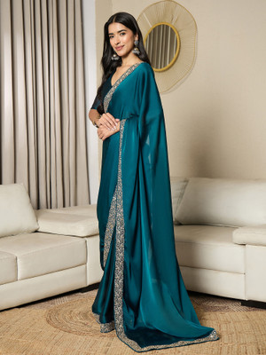 Tasrika Embellished Pre Draped Saree Satin Saree(Blue)