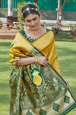 YASHIKA Woven Kanjivaram Art Silk Saree(Yellow)