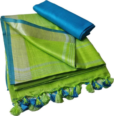 WEAVE TRENDS Solid/Plain, Woven Bollywood Dupion Silk Saree(Pack of 2, Light Green)