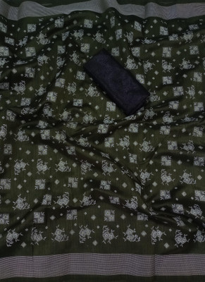 MUKHITA Floral Print, Woven Kanjivaram Khadi, Silk Blend Saree(Green)