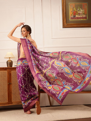 SILK ZONE Digital Print Banarasi Silk Blend Saree(Purple)