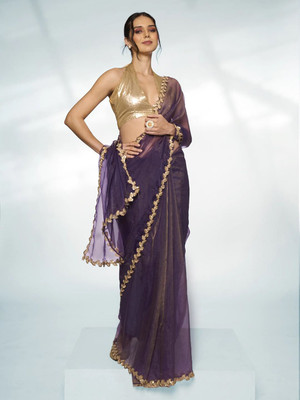 M.S.RETAIL Solid/Plain Bollywood Organza Saree(Purple)