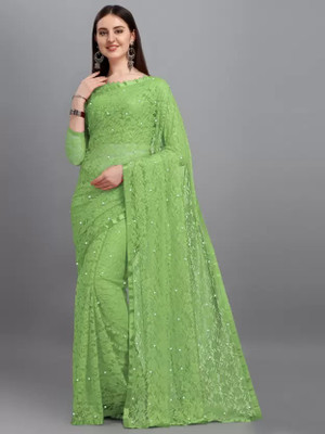 Suali Embellished Bollywood Net Saree(Light Green)