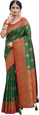nilkanth creation Self Design Banarasi Jacquard Saree(Green)