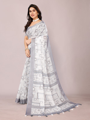 Santro Sarees Woven Daily Wear Cotton Linen Saree(White)
