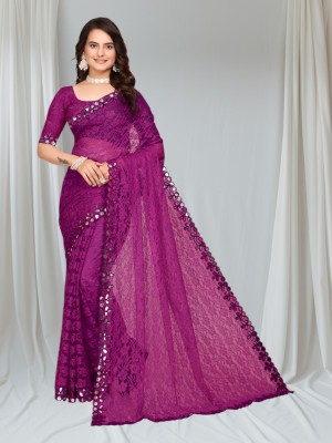 MAA CREATION Self Design Bollywood Net Saree(Purple)