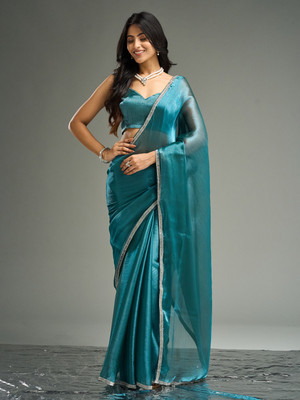 KASEE Embellished Bollywood Chiffon Saree(Blue)