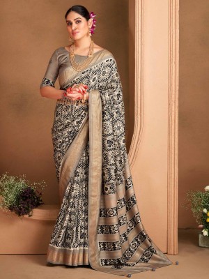 Divastri Woven Ikkat Silk Blend Saree(Grey)