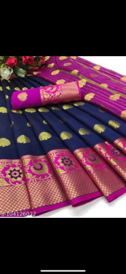 Muskan Fab Woven Banarasi Cotton Silk Saree(Dark Blue)