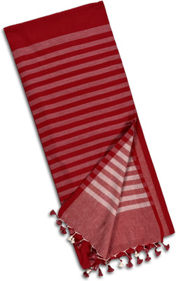 angosree Solid/Plain Handloom Pure Cotton Saree(Red)