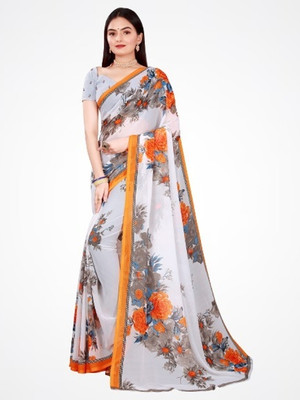 Saadhvi Printed Daily Wear Georgette Saree(White)