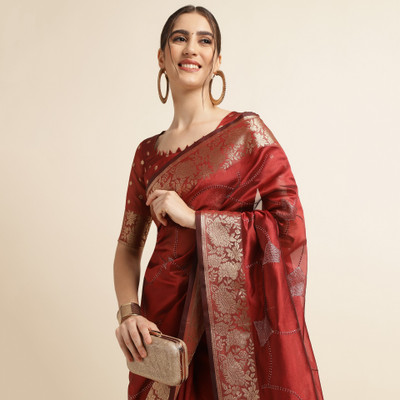 Divastri Digital Print Banarasi Silk Blend Saree(Maroon)