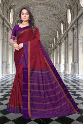 HITESH ENTERPRISE Printed Banarasi Cotton Silk Saree(Maroon)