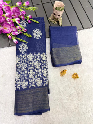 SDGRATITUDE Printed Bandhani Cotton Silk Saree(Blue)