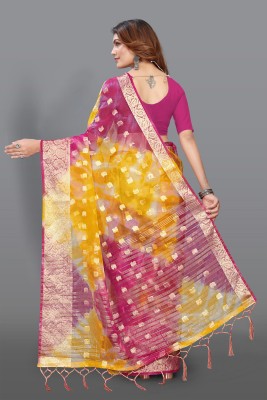 KOTHARI KS Solid/Plain Bandhani Organza Saree(Pink)