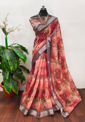 Million Brands Self Design, Digital Print Bollywood Cotton Linen, Art Silk Saree(Maroon)
