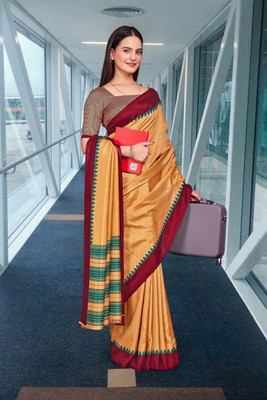 Feminista Printed, Solid/Plain Daily Wear Cotton Silk Saree(Beige)