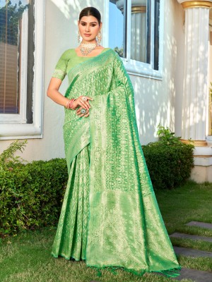 BUNAWAT Woven Daily Wear Cotton Blend Saree(Light Green)