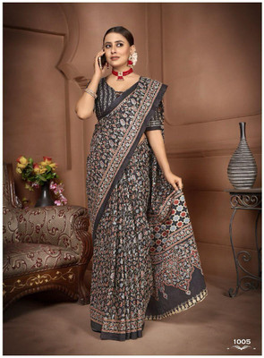 JASU CREATION Printed Handloom Pure Cotton Saree(Brown)