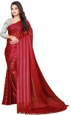 BORBOLETA Self Design, Embellished, Striped Bollywood Chiffon Saree(Maroon)