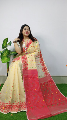 HouseOfCommon Solid/Plain Handloom Cotton Blend Saree(Multicolor)