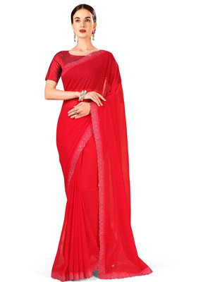 Divastri Embellished Bollywood Chiffon Saree(Red)