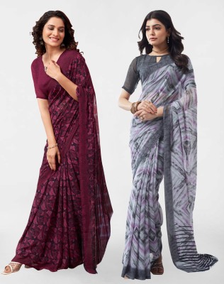 SIRIL Geometric Print, Printed Daily Wear Georgette Saree(Pack of 2, Purple, Grey, Multicolor)