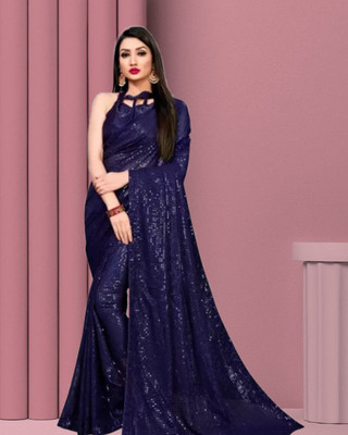 JAYAMENTERPRISE Embellished Bollywood Georgette Saree(Dark Blue)