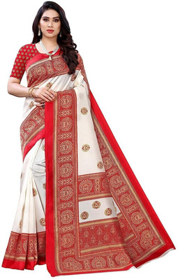 Moda Rapido Printed Bollywood Pure Silk Saree(Red, White)