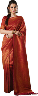 Akhilam Embroidered Kanjivaram Georgette Saree(Red)