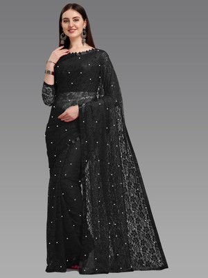 LOROFY Self Design Bollywood Net Saree(Black)