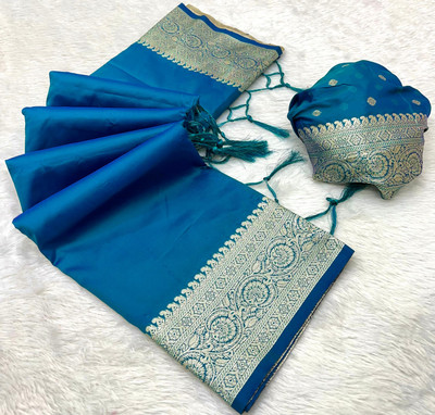 Divastri Woven Banarasi Cotton Silk Saree(Blue)